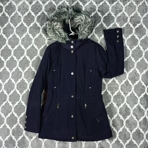 Betsey Johnson Parka Jacket Women Small Purple Faux Fur Hood Coat